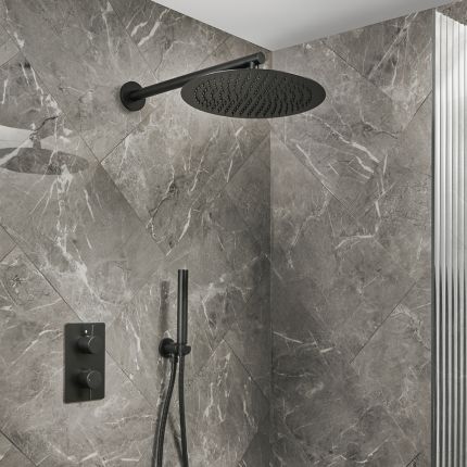 Conjunto de Ducha Termostático Moderno con Alcachofa de Ducha Mural y Telefonillo de Ducha - Disponible en Distintos Acabados (2 Salidas) - Otto