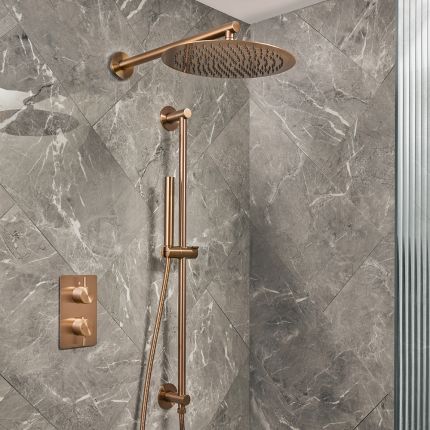 Conjunto de Ducha Termostático Moderno con Alcachofa de Ducha Mural y Kit con Barra de Ducha Deslizante - Disponible en Distintos Acabados (2 Salidas) - Otto