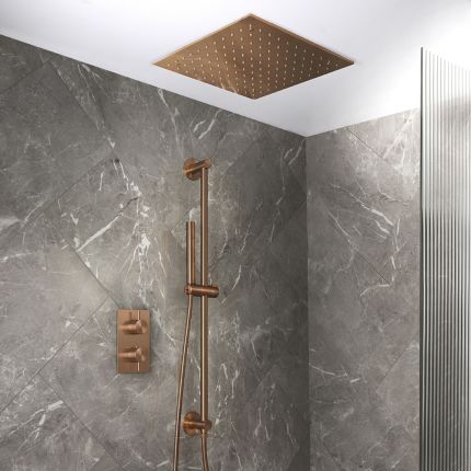 Conjunto de Ducha Termostático Moderno con Alcachofa de Ducha Empotrable y Kit con Barra de Ducha Deslizante - Disponible en Distintos Acabados (2 Salidas) - Otto
