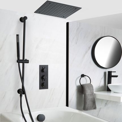 Kit de Ducha y Bañera Termostático Negro - Elección de Funciones - Nox