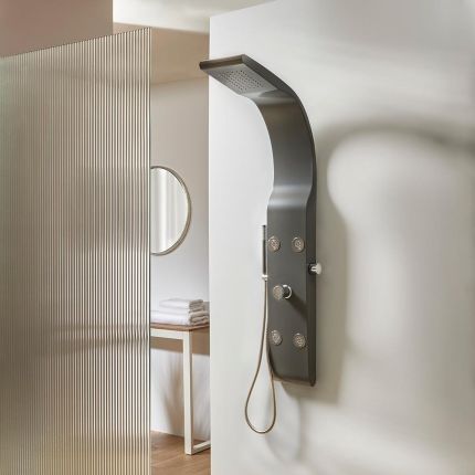 Panel de Ducha Moderno con alcachofa  de Ducha, Telefonillo de Ducha y Jets de Hidromasaje - Disponible en distintos acabados - Alston
