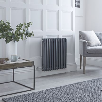Radiador Eléctrico Tradicional Antracita Horizontal Columnas Triples - Disponible en una Selección de Tamaños y con Termostato Wi-Fi - Regent ECOSO de Hudson Reed