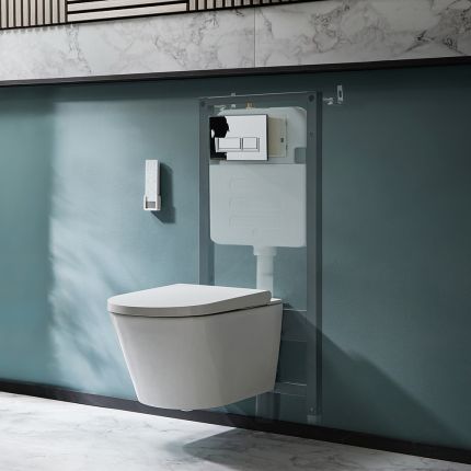 WC Japonés Mural con Función Inodoro-Bidé Inteligente con Estructura Mural Alta - Selección de Placas de Descarga - Hirayu