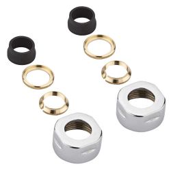 Par de Llaves Angulares Manuales Cromadas para Radiador con Adaptador para Tubos de Cobre de 15mm