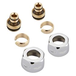 Par de Llaves Angulares Manuales Cromadas para Radiador con Adaptador para Tubos Multicapa y Pex de 16mm