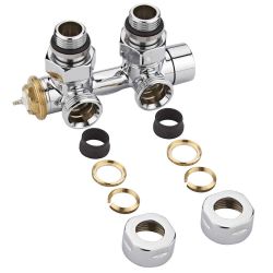 Par de Llaves Termostáticas Angulares Cromadas para Conexión Central con Adaptador  pata Tubos de Cobre de 16mm - Multiblock H
