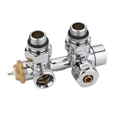 Par de Llaves Angulares Termostáticas Cromadas Multiblock H para Radiador y Toallero con Conexión Central con Adaptador - Pex y Multicapa de 12mm