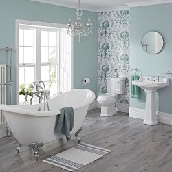 Conjunto de Cuarto de Baño Tradicional Completo con Bañera, Lavabo, WC, Cisterna, Grifería y Tapa del WC -  Carlton