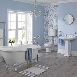 Conjunto de Cuarto de Baño Tradicional Completo con Bañera, Lavabo de 2 Agujeros, Grifería, WC con Cisterna y Tapa para el WC -  Carlton