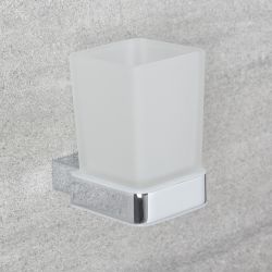 Vaso Porta Cepillo de Dientes en Vidrio Transparente y Soporte Porta Vaso Mural - Kubix