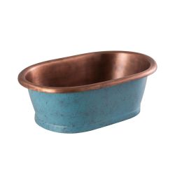 Lavabo Sobre Encimera en Cobre en Estilo Retro -  530mm x 345mm x 180mm - (Sin Agujeros para la Grifería) - Cobre con Exterior Azul con Pátina