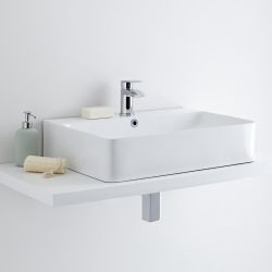 Lavabo Sobre Encimera Rectangular de Cerámica 600mm x 420mm con Grifo Mezclador de Lavabo Monoforo - Exton