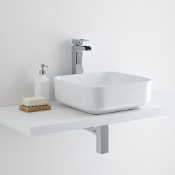 Lavabo Sobre Encimera Cuadrado de Cerámica 400mm x 400mm con Grifo Mezclador de Lavabo Monoforo - Milton