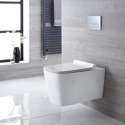 Inodoro WC Cuadrado Moderno Suspendido 330x350x570mm con Tapa de WC Soft Close - Sandford
