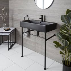 Lavabo Consola con Estructura Negra de 750mm con Lavabo Negro - Nox