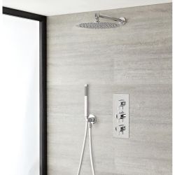 Conjunto de Ducha Termostático Triple con Alcachofa, Ducha de Mano, Soporte y Brazo