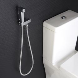 Kit de Ducha Higiénica Mural  para WC  de 1 Salida con Telefonillo de Ducha, Soporte Mural y Flexo - Kubix