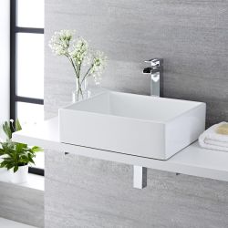 Lavabo Sobre Encimera Rectangular de Cerámica 490x390mm - Haldon