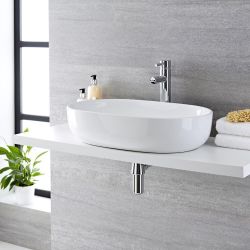 Lavabo Sobre Encimera Oval de Cerámica 590x425mm con Grifo Mezclador Alto para Lavabo - Otterton