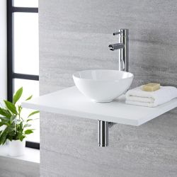 Lavabo Sobre Encimera Redondo de Cerámica de 280mm Completo con Grifo Mezclador Alto para Lavabo - Ashbury