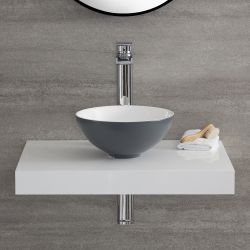 Lavabo de Cerámica Redondo de 280mm Color Gris Piedra para Montaje Sobre Encimeras o Sobremueble  – Witton