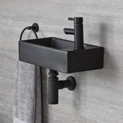Lavabo Suspendido Moderno Rectangular Negro Monoforo de 400mm x 220mm - Nox
