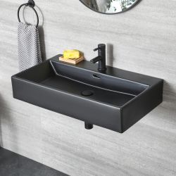 Lavabo Suspendido Moderno Rectangular Color Negro de 750mm x 420mm de 1 Agujero - Nox