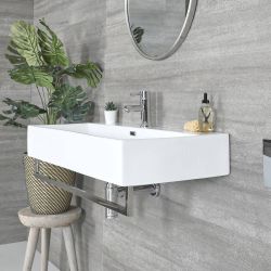 Lavabo Suspendido Moderno Rectangular Blanco 1010mm x 425mm con Barra Porta Toallas Cromada- Sandford