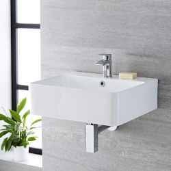 Lavabo Rectangular Suspendido en Blanco (1 Agujero para la Grifería) con Rebosadero Cromado -  520mm x 420mm - Exton