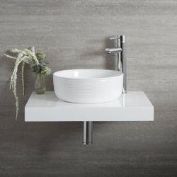Lavabo Sobre Encimera Redondo Moderno Blanco con Borde Acanalado de 360mm x 360mm sin Agujeros para la Grifería - Sphere