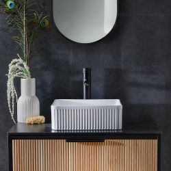 Lavabo Sobre Encimera Cuadrado con Borde Acanalado Blanco - 380mm (Sin Agujeros para la Grifería) - Florence