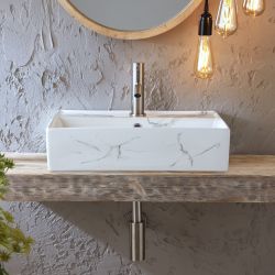 Lavabo Sobre Encimera Rectangular con Efecto Mármol - 500mm x 350mm (1 Agujero para la Grifería) - Sandford