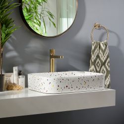 Lavabo Rectangular Sobre Encimera con Efecto Porcelana Terrazzo - 505mm x 370mm (Sin Agujeros para la Grifería) - Alswear