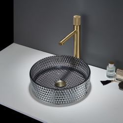 Lavabo Sobre Encimera Redondo en Vidrio Cristal - 353mm (Sin Agujeros para la Grifería) - Disponible en Distintos Acabados - Covelly