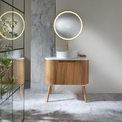 Mueble de Lavabo Curvo - Acanalado - Color Roble - Disponible en Distintas Medidas y Selección de Lavabos - Chalton