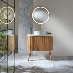 Mueble de Lavabo Curvo - Acanalado - Color Roble - Disponible en Distintas Medidas y Selección de Lavabos - Chalton