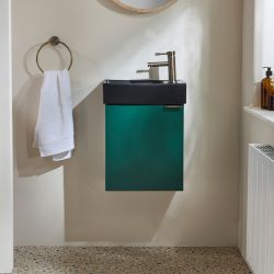 Mueble de Lavabo Suspendido Compacto de 400mm Completo con Lavabo Disponible con Mueble y Lavabo en Distintos Acabados y Selección de Manijas - Cluo