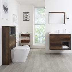 Conjunto de Baño con Diseño Abierto de Color Roble Oscuro Completo con Mueble Para Lavabo de 800mm, Lavabo, WC y Cisterna - Hoxton