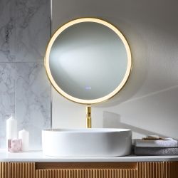 Espejo de Baño Redondo de Color Oro Satinado con Luz LED - 600mm - Camila