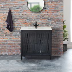 Mueble de Lavabo para Baño en Metal Completo con Lavabo - Negro - Disponible en Distintas Medidas - Beswick