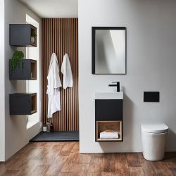 Mueble Suspendido con Repisa Abierta de 400mm Completo con Lavabo - Selección de Acabado y Luz LED - Hoxton