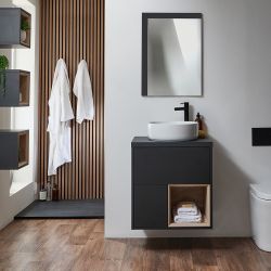 Mueble Suspendido con Repisa Abierta de Color 600mm - Selección de Lavabos, Acabado y Luz LED - Hoxton