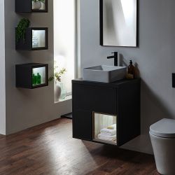 Mueble Suspendido con Repisa Abierta de Color 600mm - Selección de Lavabos, Acabado y Luz LED - Hoxton