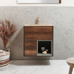 Mueble de Lavabo de 612mm Suspendido con Repisa Abierta con Lavabo Elements - Selección de Lavabos, Acabados y con Luz LED - Hoxton