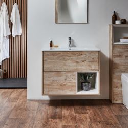 Mueble Suspendido con Repisa Abierta de 810mm Completo con Lavabo - Selección de Acabado y Luz LED - Hoxton