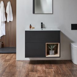 Mueble Suspendido con Repisa Abierta de 810mm Completo con Lavabo - Selección de Acabado y Luz LED - Hoxton