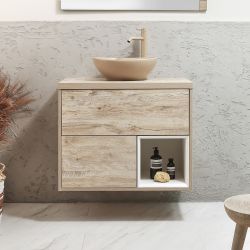 Mueble de Lavabo Suspendido de 800mm con Repisa Abierta - Selección de Lavabos, Acabados y con Luz LED - Hoxton
