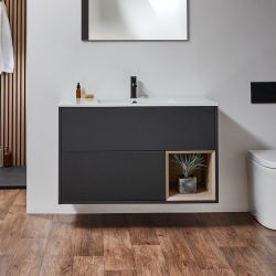 Mueble Suspendido con Repisa Abierta de 1000mm Completo con Lavabo - Selección de Acabado y Luz LED - Hoxton