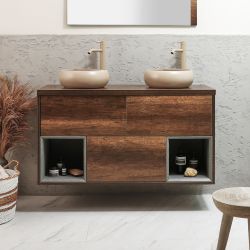 Mueble de Lavabos Suspendido de 1200mm con Repisa Abierta con Lavabos Sobre Encimera Elements - Selección de Lavabos, Acabados y Luz LED  - Hoxton
