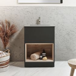 Mueble de Lavabo de 612mm con Repisa Abierta con Lavabo Elements - Selección de Lavabos, Acabados y con Luz LED - Hoxton